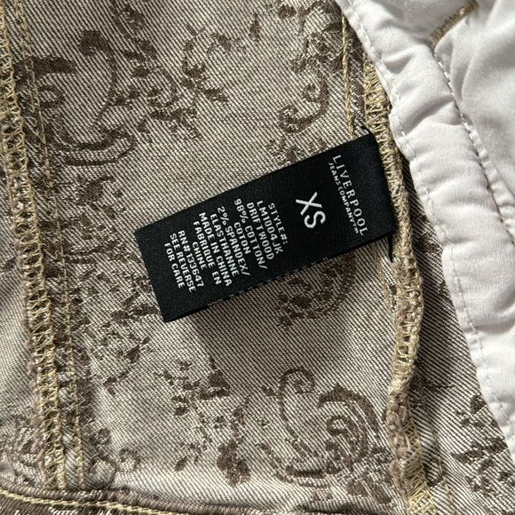 Liverpool Driftwood Distressed Brown Printed Denim Jacket.  Size XS - Picture 2 of 6